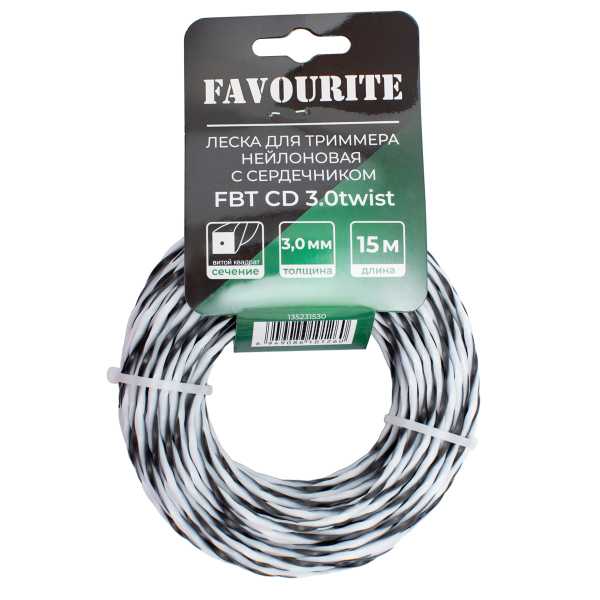 FBT CD 3.0twist Леска для триммера нейлоновая 3,0мм, 15м, витой квадрат с сердечником FAVOURITE