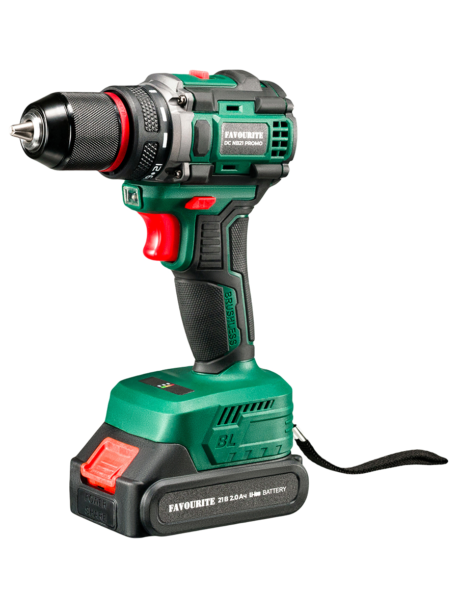 DC NB21 PROMO Дрель-шуруповёрт аккумуляторная Li-ion, 21В, бесщёточн. FAVOURITE - фото 2 - dreli_shurupoverty_akkumuliatornye 