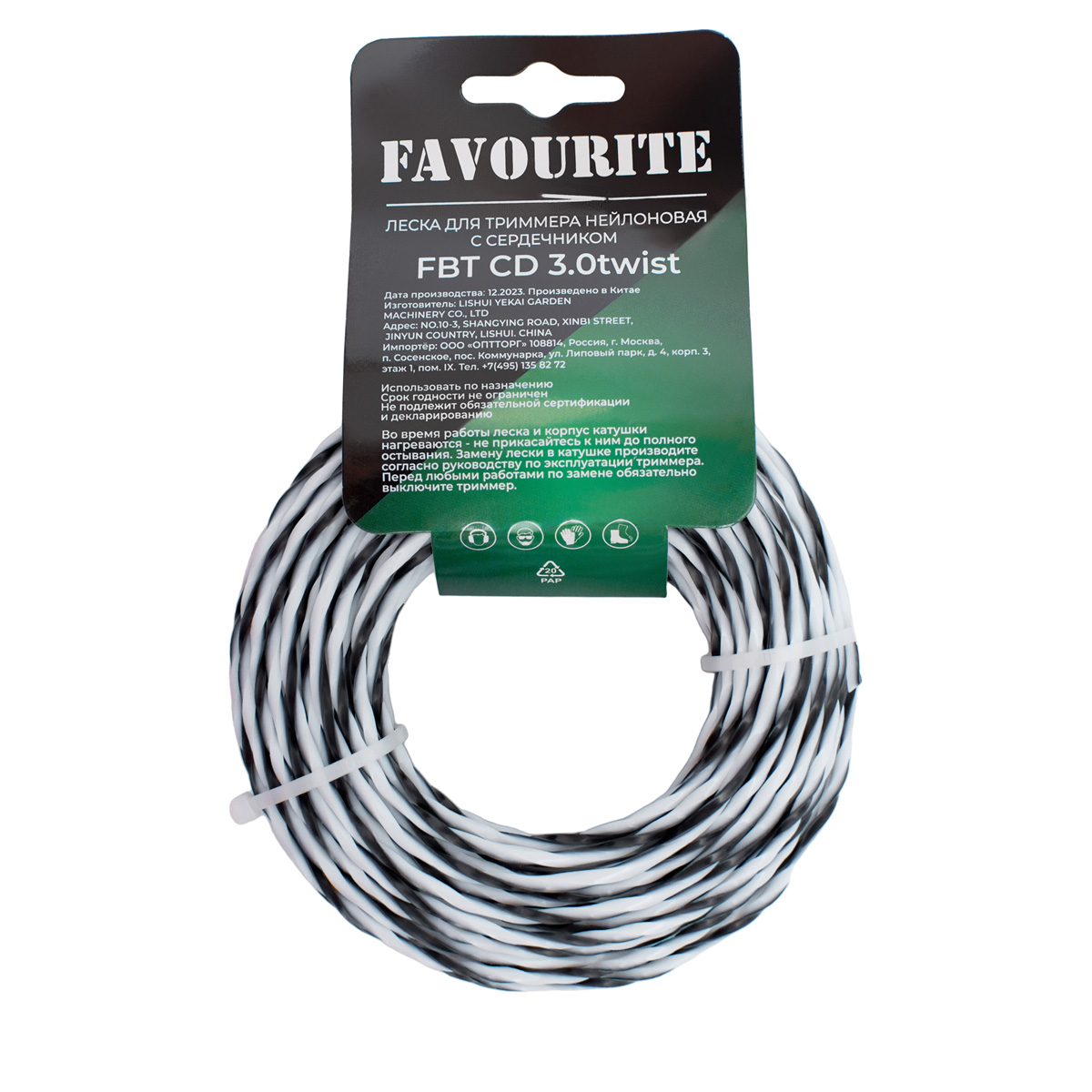 FBT CD 3.0twist Леска для триммера нейлоновая 3,0мм, 15м, витой квадрат с сердечником FAVOURITE - фото 2 - leska_dlia_trimmerov 