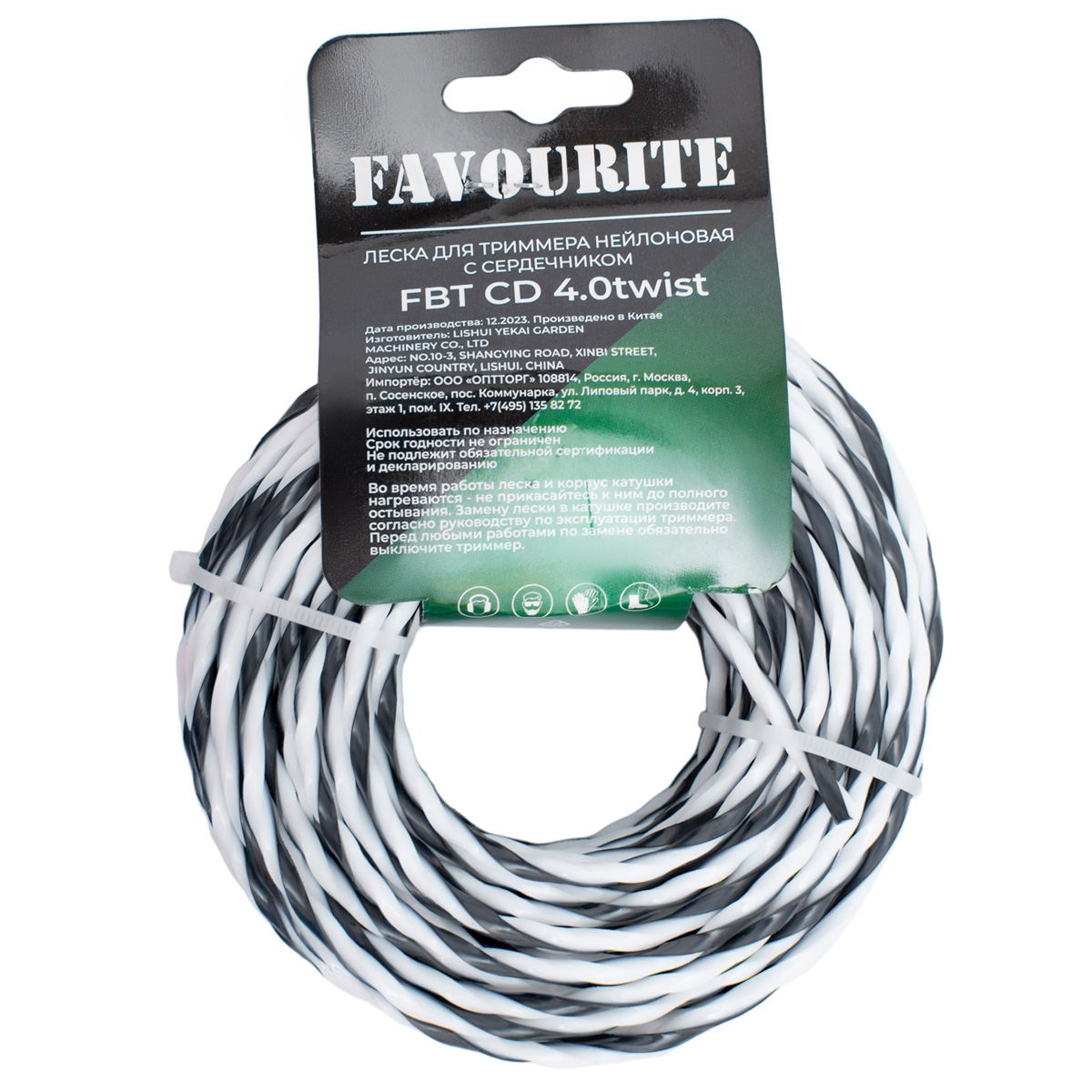 FBT CD 4.0twist Леска для триммера нейлоновая 4,0мм, 15м, витой квадрат с сердечником FAVOURITE - фото 2 - leska_dlia_trimmerov 